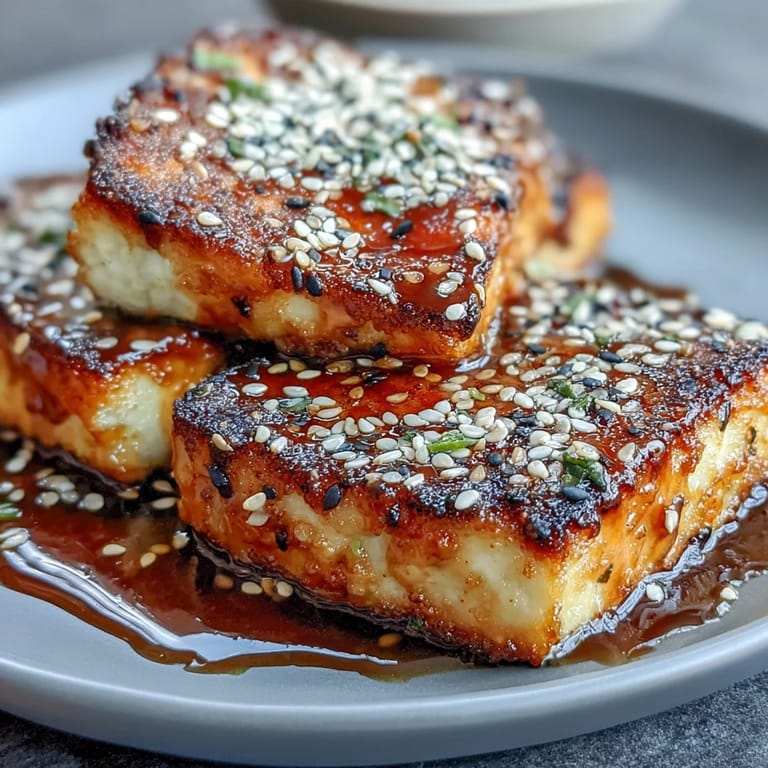 Crispy tofu steaks with a nutty sesame crust, drizzled with sweet and tangy teriyaki glaze, perfect for a protein-rich plant-based dinner.