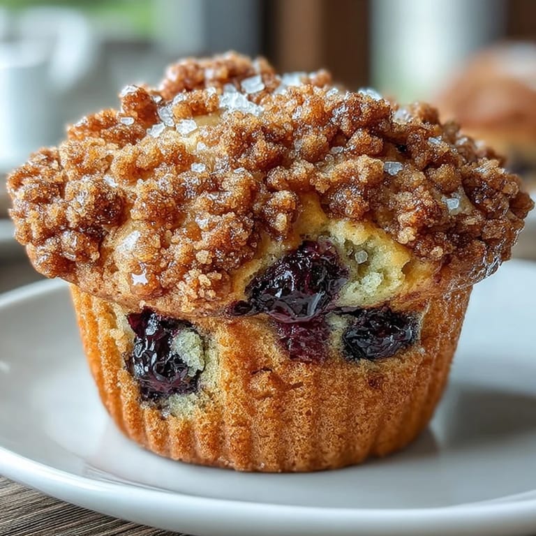 3. Moist Lemon Blueberry Sourdough Crumb Muffins featuring tangy lemon flavor, sweet blueberries, and crunchy streusel topping, ideal for morning treats.