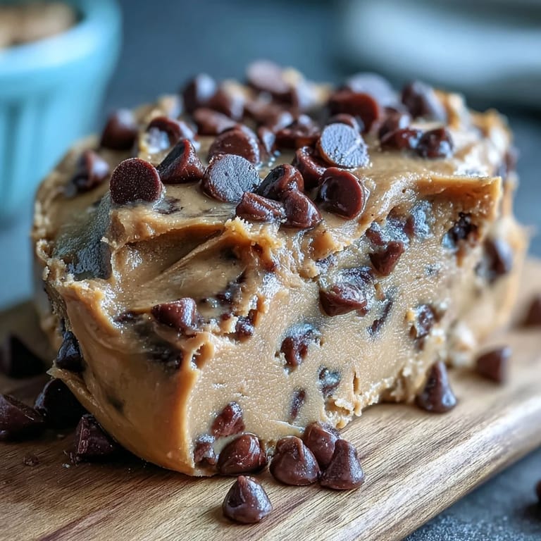 Creamy, no-bake edible protein cookie dough packed with rich chocolate chips and wholesome ingredients.  