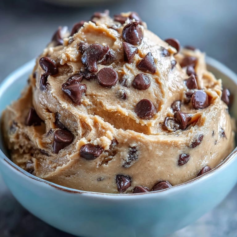 High-protein cookie dough studded with mini chocolate chips, ideal for healthy snacking or dessert.