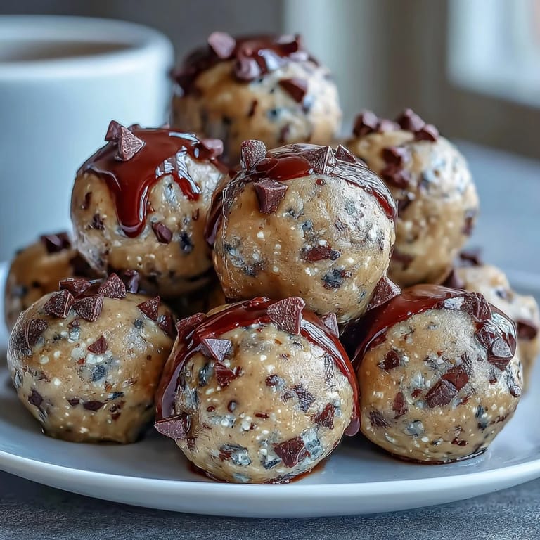 Protein-packed cookie dough bites rolled into bite-sized balls, perfect for a quick energy boost or post-workout treat.  