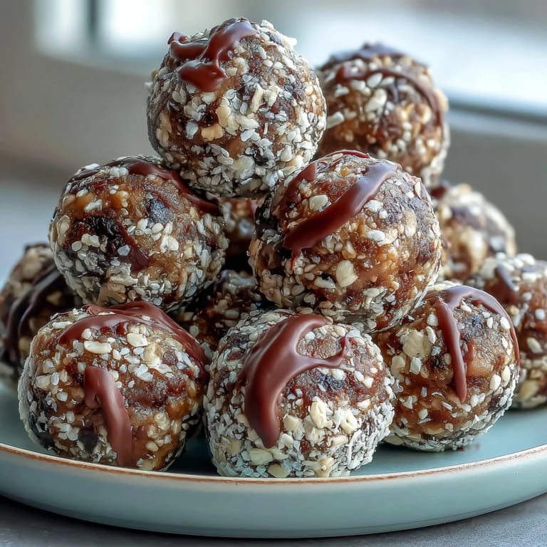 No-bake peanut butter energy balls with hearty oats and rich dark chocolate chips, ideal for on-the-go snacking.