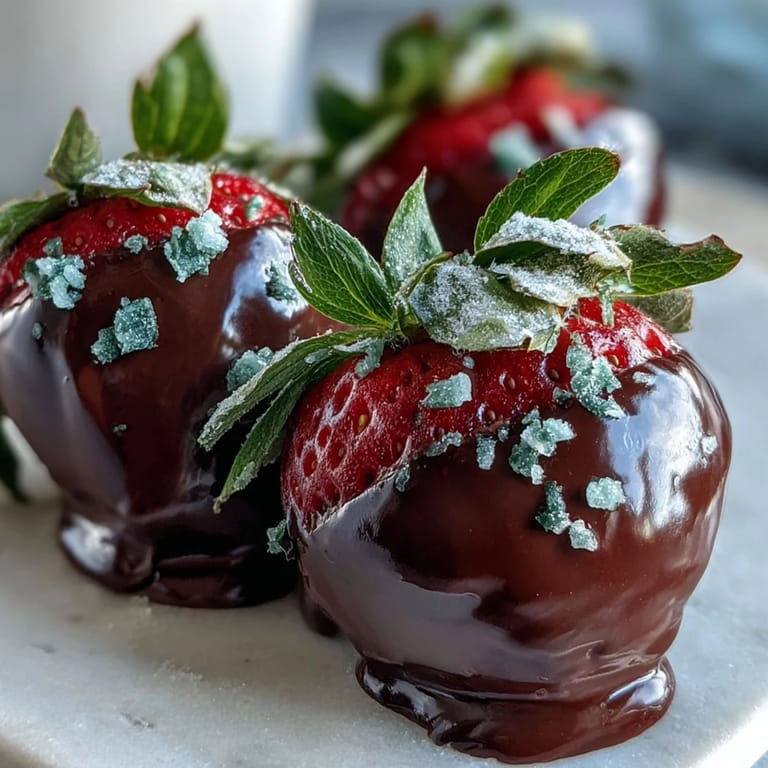 Hand-dipped strawberries covered in smooth dark chocolate and rainbow sprinkles, perfect for springtime celebrations.  