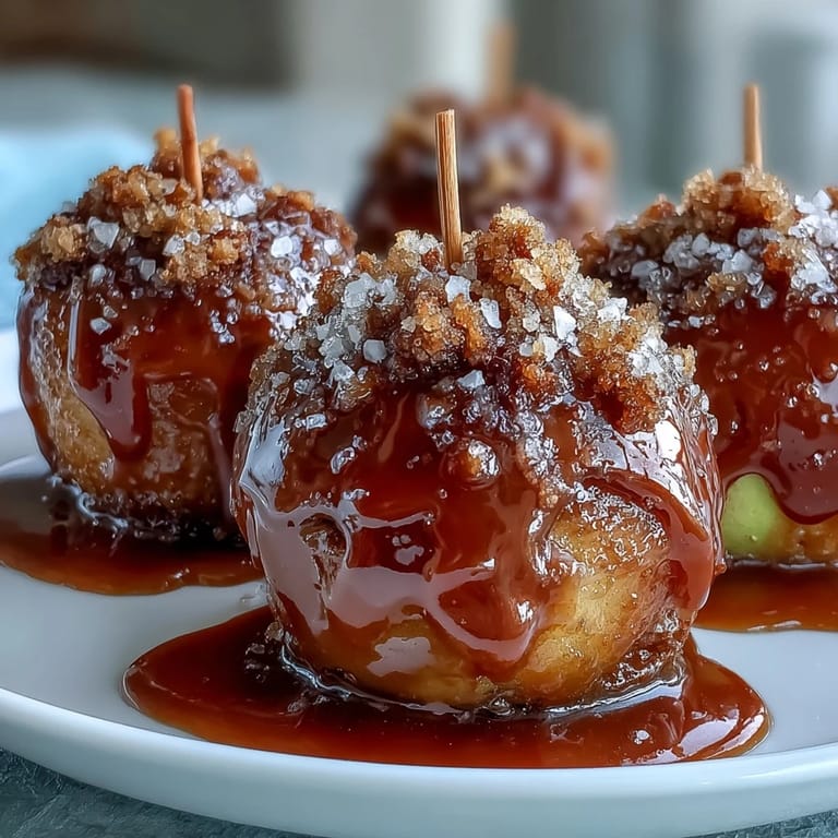Crisp apples coated in buttery caramel and finished with a touch of sea salt, creating a classic fall dessert with a gourmet twist.