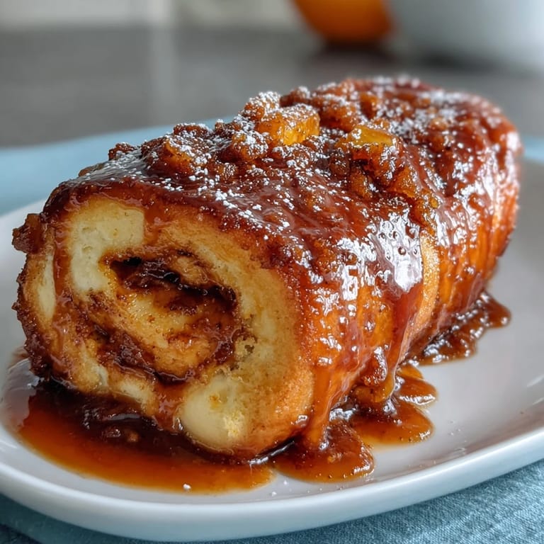 Golden-brown orange rolls fresh from the oven, drizzled with a sweet and tangy orange glaze, ready to serve.
