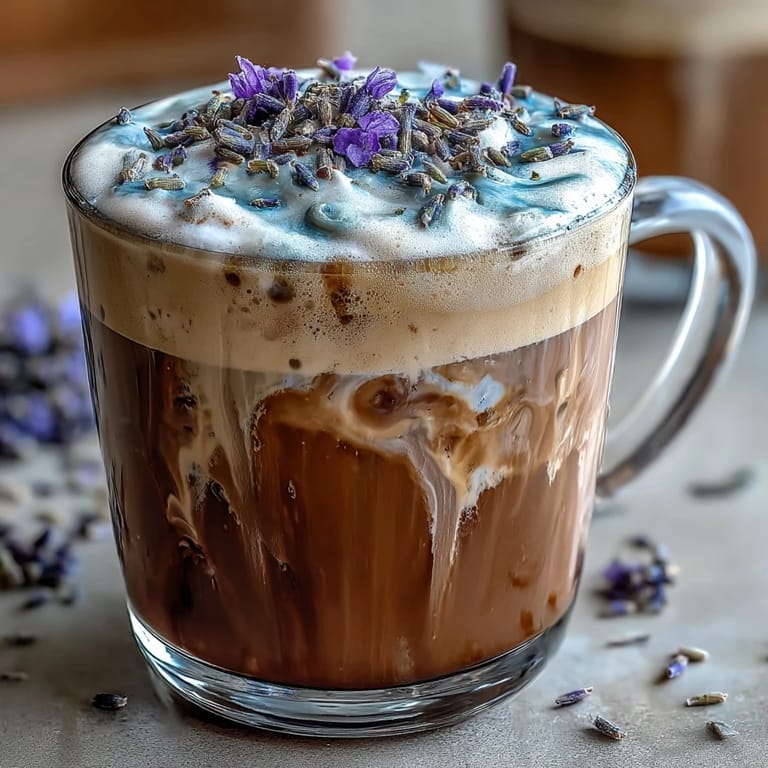 Floral lavender oat milk latte with delicate lavender buds and frothy oat milk, an easy vegan coffee inspired by Starbucks secret menu