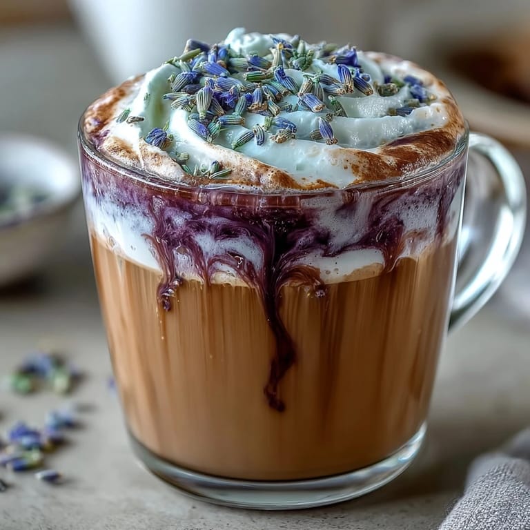 Iced lavender latte featuring smooth oat milk, aromatic lavender syrup, and bold espresso over chilled ice for a refreshing dairy-free treat