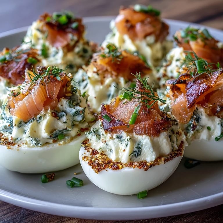 Brunch-ready smoked salmon deviled eggs garnished with fresh dill and everything seasoning—a perfect, elegant appetizer for gatherings.