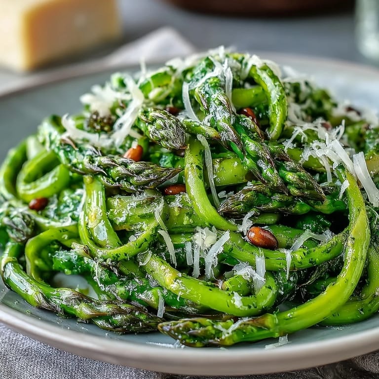 Delicate asparagus shavings mixed with lemon zest and Parmesan cheese, offering a light, refreshing vegetarian salad perfect for spring entertaining.