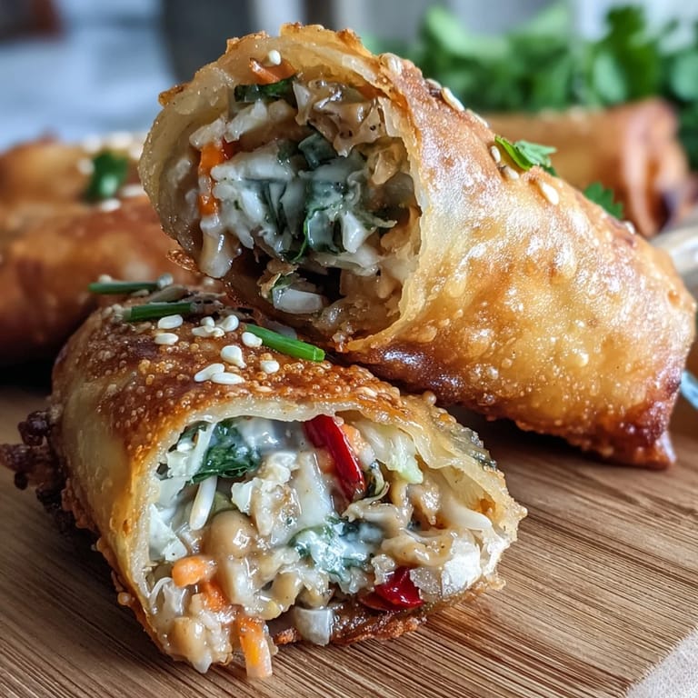 Appetizing spring rolls glistening, served ready with creamy peanut sauce.