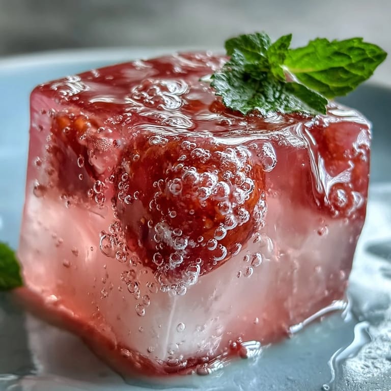 Translucent lychee jelly cubes float in effervescent yuzu-infused sparkling water, garnished with mint for a light Asian fusion treat.