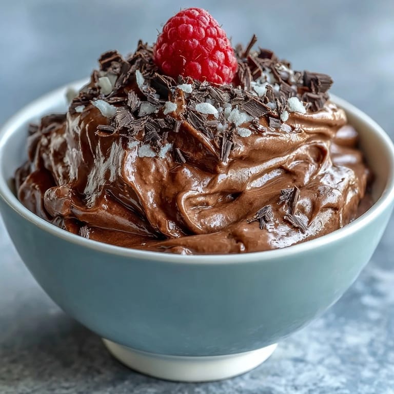 Smooth high-protein cottage cheese chocolate mousse topped with shaved dark chocolate.