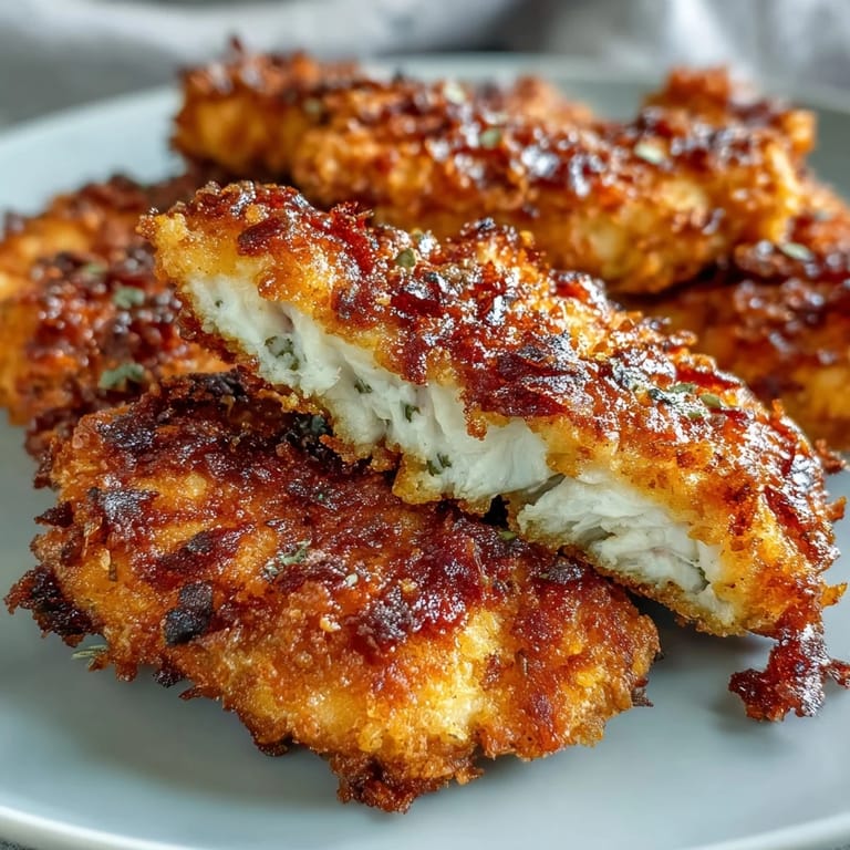 Juicy Pickle Brine Chicken Tenders, boasting a perfectly crunchy, golden exterior.