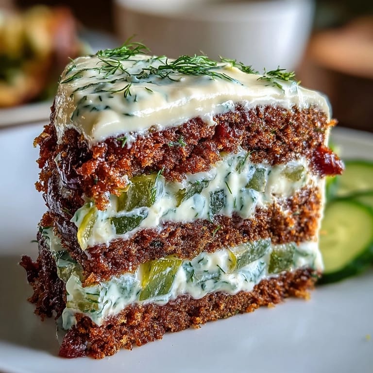 This Pickle Cake features moist layers and a refreshing dill cream.