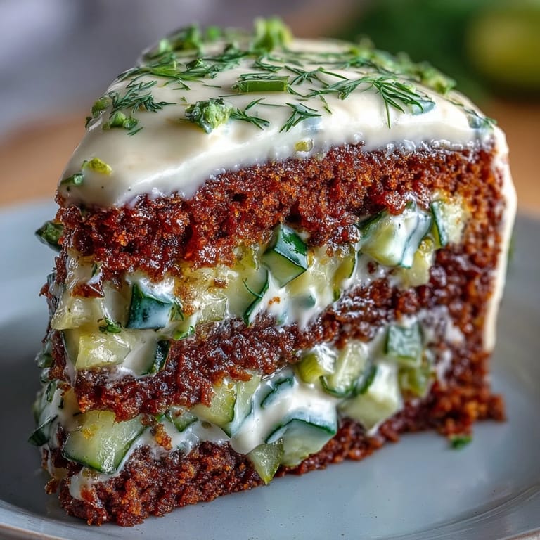 A visually appealing savory Pickle Cake, perfect for adventurous snacking.