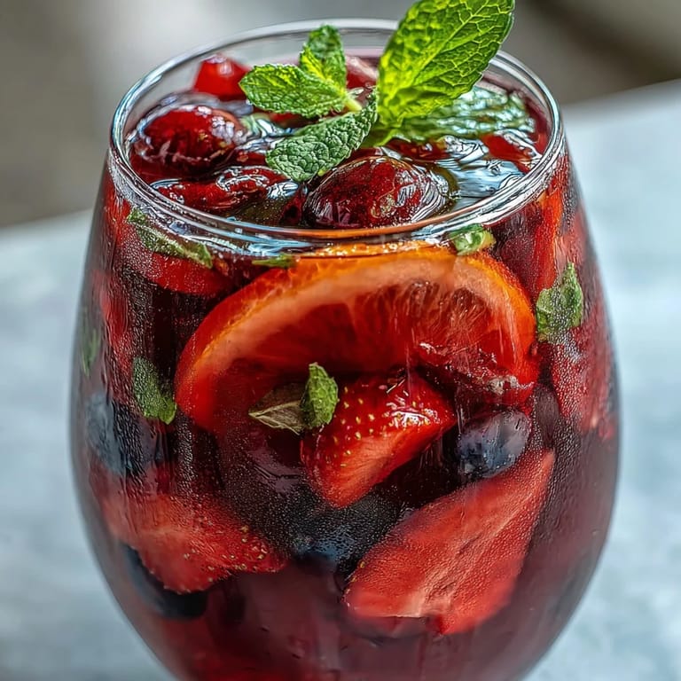 Enjoy a tall glass of iced hibiscus berry tea, perfect chilled refreshment.