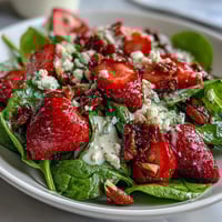 Fresh strawberry spinach salad with poppyseed dressing, bursting with sweet berries and creamy feta.  