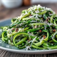Fresh shaved asparagus salad with lemon and Parmesan, vibrant ribbons tossed in zesty citrus dressing for a bright, crisp spring side dish.