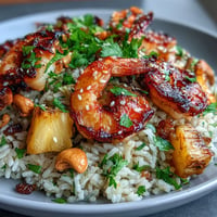 Vibrant Pineapple Fried Rice bursting with shrimp, served elegantly in a hollowed pineapple.