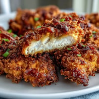 Golden-brown, extra crispy Pickle Brine Chicken Tenders ready to dip.