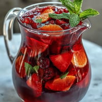 Vibrant iced hibiscus berry tea with fresh orange and mint.